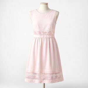 Vtg Mosaic Pink Lace Trimmed Midi Dress L XL Cotton Linen Cottagecore Coquette